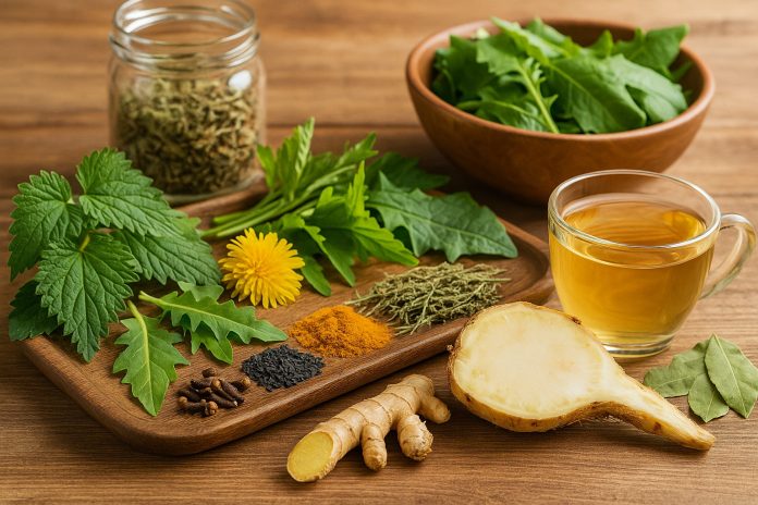 plante-medicinale-curata-sange.jpg Plante medicinale – urzică, păpădie, brusture, țelină și coada-calului – care ajută la curățarea sângelui și la susținerea sănătății organismului.