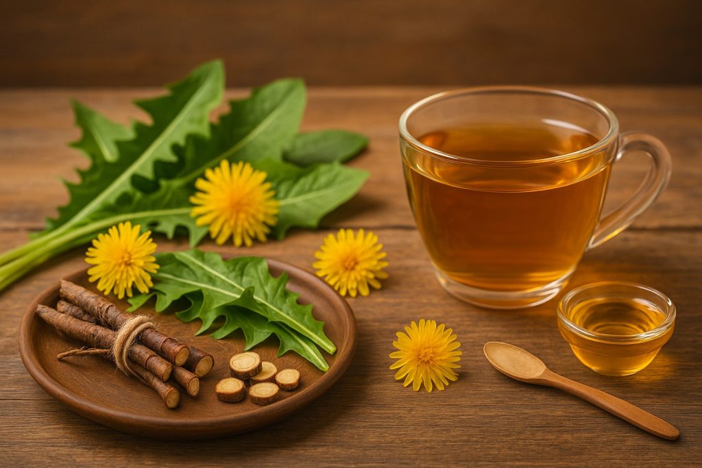 Frunze și rădăcini de păpădie, ceai cald și flori galbene – remedii naturale pentru ficat, rinichi și digestie.