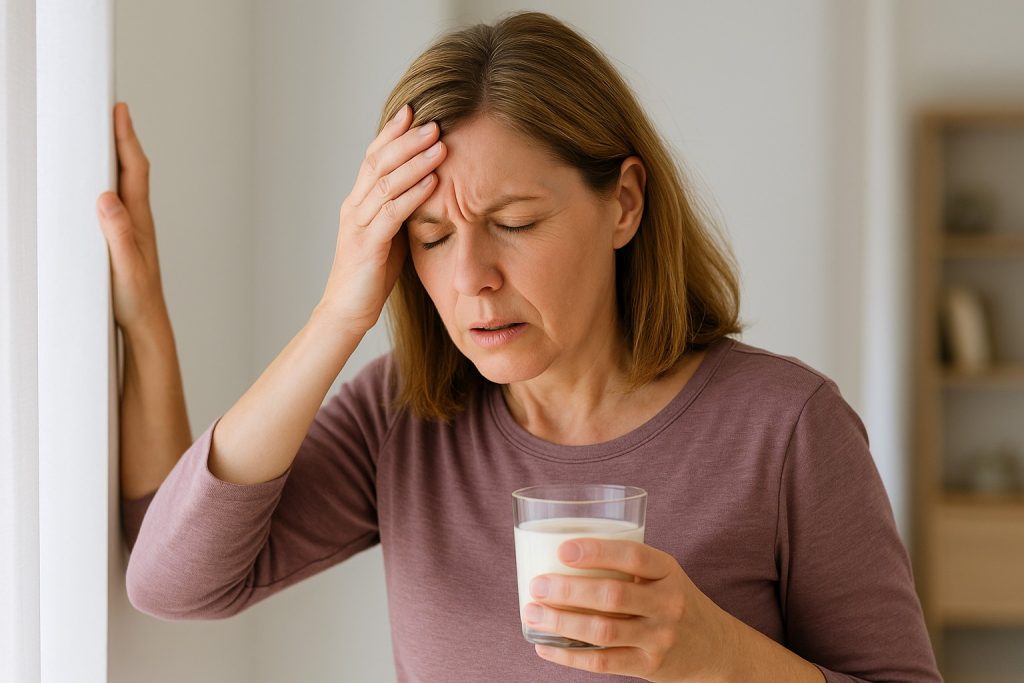 Femeie cu amețeală, posibil simptom al accidentului vascular cerebral