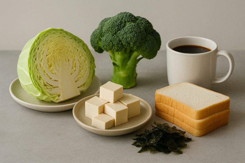 Varză, broccoli, tofu, pâine albă, cafea și alge marine – exemple de alimente care pot afecta sănătatea tiroidei.