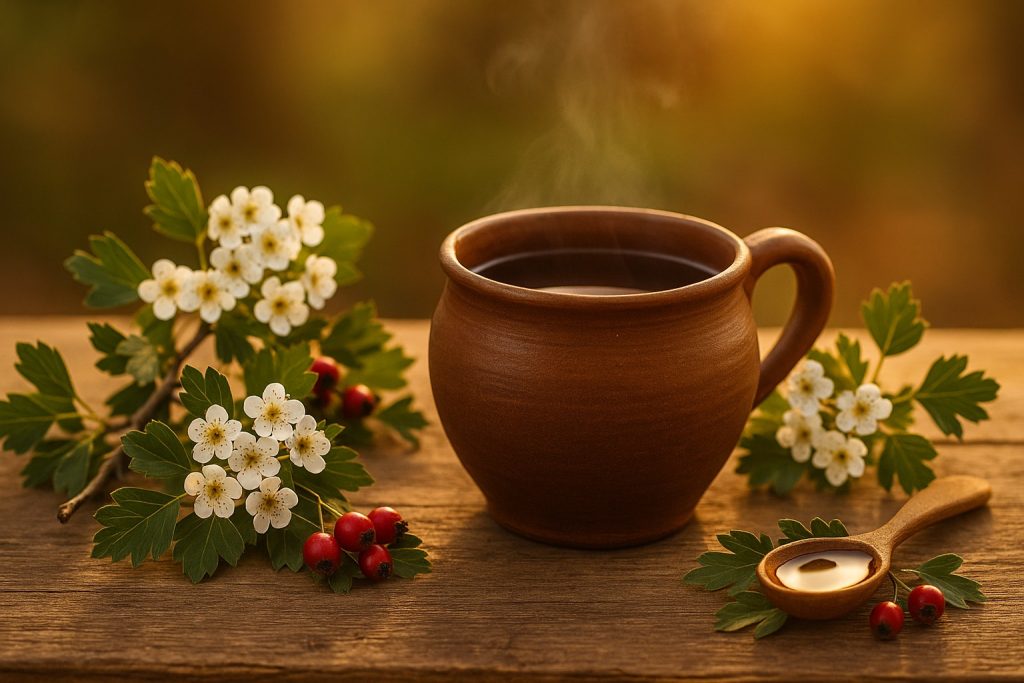 Oală de lut cu vin roșu și ramuri de păducel – leacul natural al Hildegard von Bingen pentru inimă