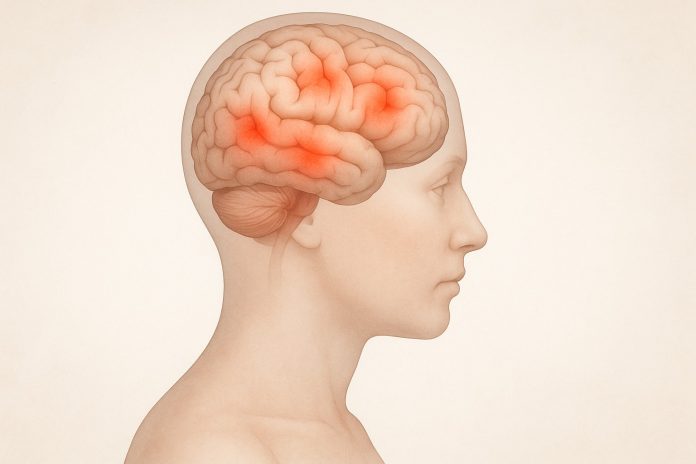 semne-avc-timpurii.jpg Ilustrație cu siluetă umană și creier evidențiat, care sugerează semnele timpurii ale unui accident vascular cerebral.