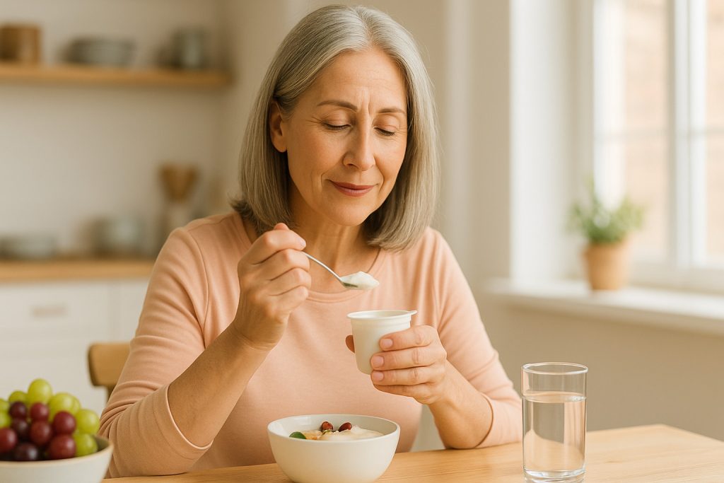 femeie activă de peste 50 de ani plimbându-se în natură, simbol al sănătății și longevității