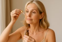 Recomandat femeilor de peste 40 de ani. Natural, eficient și mai ieftin decât orice cremă antirid Femeie de peste 40 de ani aplicând ulei de argan în jurul ochilor, îngrijire naturală antirid