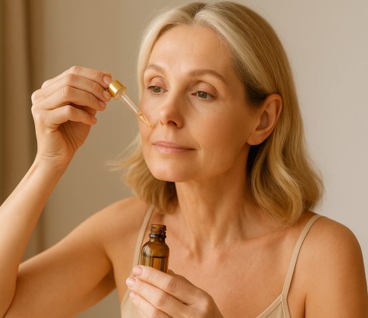 Recomandat femeilor de peste 40 de ani. Natural, eficient și mai ieftin decât orice cremă antirid Femeie de peste 40 de ani aplicând ulei de argan în jurul ochilor, îngrijire naturală antirid