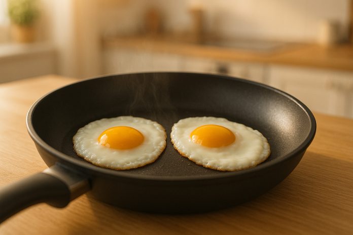 truc-oua-ochiuri tigaie cu ouă ochiuri gătite cu abur, simbol al trucului bucătarilor