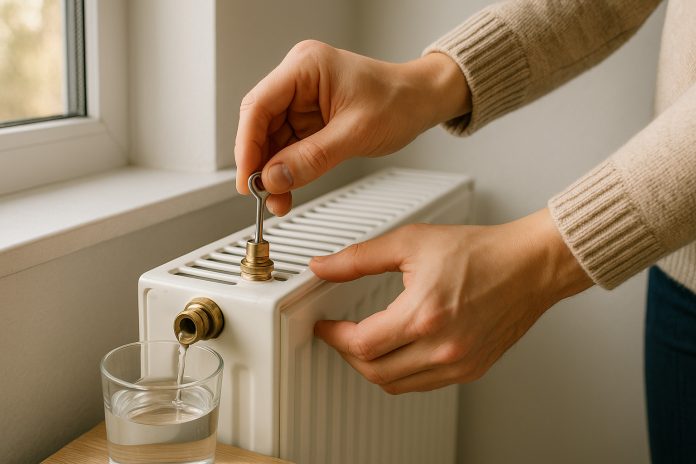 aerisirea-corecta-a-caloriferelor.jpg Persoană care aerisește un calorifer alb pentru o încălzire eficientă în sezonul rece