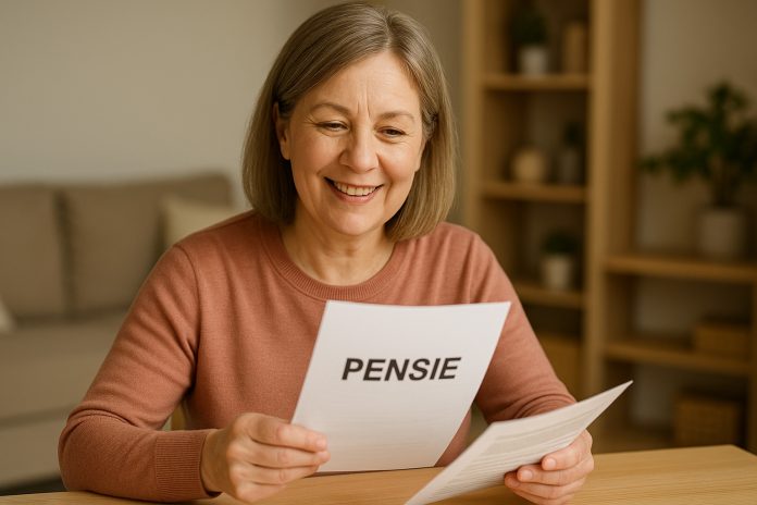 Femeie de 57 de ani analizând documentele pentru pensia anticipată