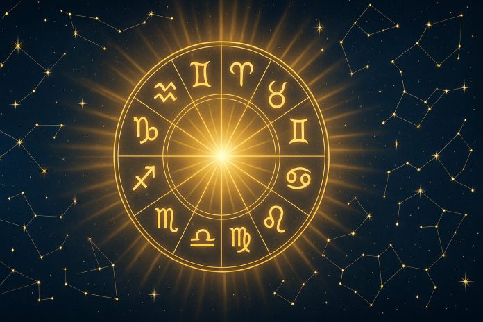 cinci-ani-noroc-belsug-zodii.jpg Zodiac auriu pe fundal cosmic albastru, simbolizând noroc și belșug