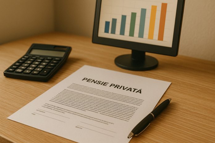 Documente de pensie privată și grafice financiare pe o masă de birou, simbol al reformei pensiilor private din 2026
