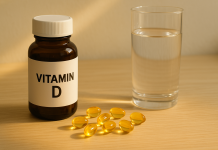 Vitamina care arde grăsimea și protejează inima: de ce tot mai mulți medici o consideră esențială Capsule de vitamina D și flacon așezate pe masă în lumină naturală