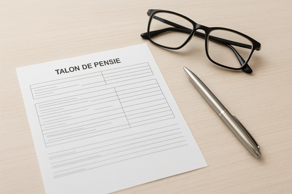 Talon de pensie și documente financiare pe masă, ilustrând plata celei de-a 13-a pensii în 2025.