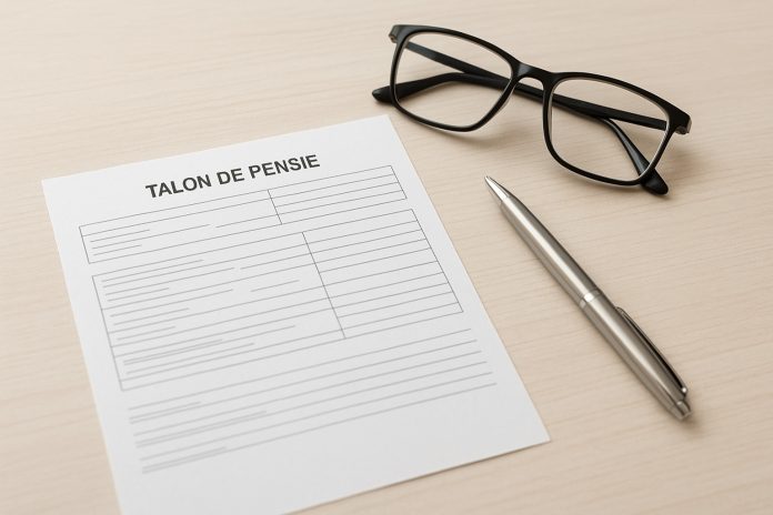 Talon de pensie și documente financiare pe masă, ilustrând plata celei de-a 13-a pensii în 2025.