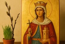 Sfânta Varvara: obiceiurile din 4 decembrie care deschid drumul spre sănătate și noroc Icoana Sfintei Varvara și simboluri tradiționale de 4 decembrie – grâu încolțit și ramură de pom.