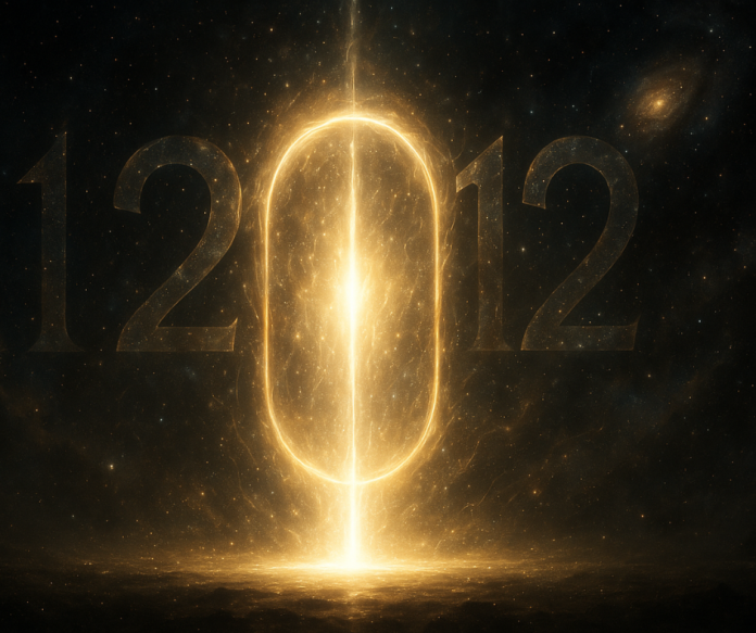 Portal energetic 12:12 ilustrat cu lumină aurie și elemente cosmice