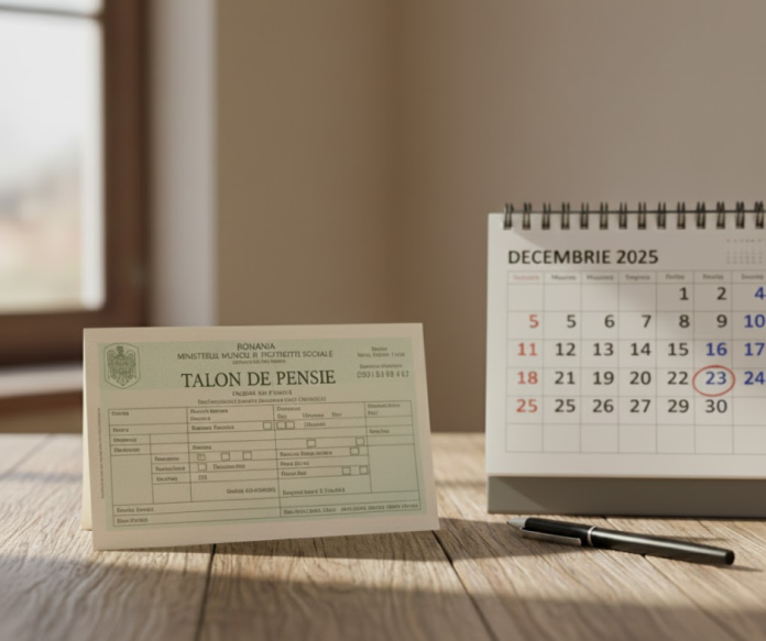Talon de pensie și calendar pe masă, simbolizând noile termene de plată pentru pensionari în 2026