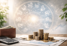Greșeala financiară care poate afecta anul 2026, în funcție de zodie, reprezentată prin simboluri zodiacale și elemente financiare