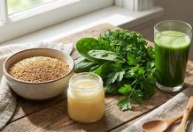 Cele mai eficiente modalități naturale care pot susține pancreasul: ce spune știința și ce remedii tradiționale pot ajuta Compoziție cu semințe de in, lăptișor de matcă și frunze verzi, utilizate tradițional pentru susținerea pancreasului.