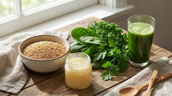 sustinere-pancreas-remedii-naturale.jpg Compoziție cu semințe de in, lăptișor de matcă și frunze verzi, utilizate tradițional pentru susținerea pancreasului.