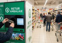 Se renunță la garanția de 50 de bani în magazine. Sistemul de returnare a ambalajelor intră într-o nouă etapă Aparat de returnare a ambalajelor într-un magazin, imagine ilustrativă pentru schimbările din sistemul de reciclare