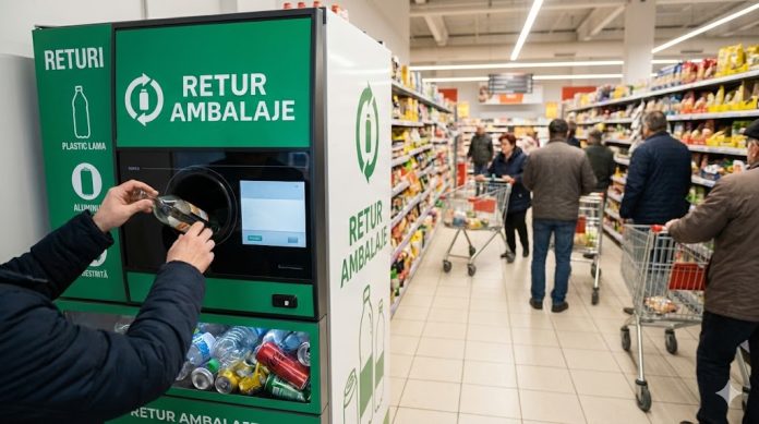 modificare-sistem-returnare-ambalaje Aparat de returnare a ambalajelor într-un magazin, imagine ilustrativă pentru schimbările din sistemul de reciclare