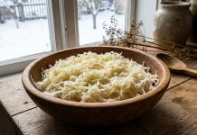 Varza murată: cum o consumi corect ca să te ajute, nu să îți facă rău Varză murată într-un bol, imagine ilustrativă pentru un articol despre consumul corect al verzei murate