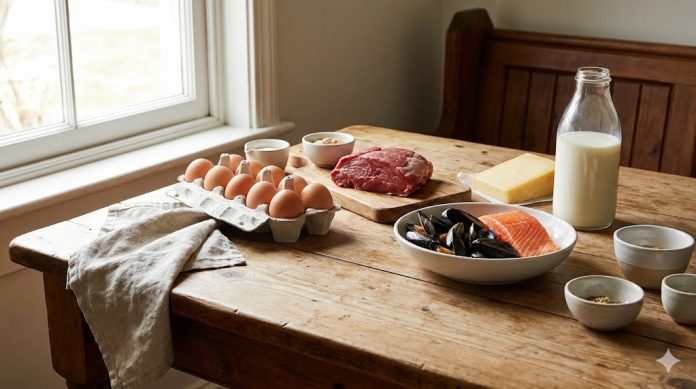 alimente-vitamina-b12-sanatate.jpg Alimente bogate în vitamina B12 care susțin sistemul nervos și nivelul de energie.