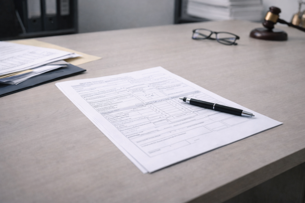 Documente oficiale și proces-verbal de amendă pe birou administrativ