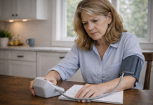 Tensiunea arterială crescută nu doare. Semnele apar înainte să fie prea târziu Femeie matură măsurând tensiunea arterială acasă