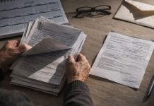 Documente și dosar pe masă, sugerând obligația de depunere a actelor pentru pensie