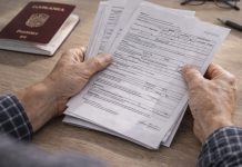 Românii care au lucrat în străinătate: ce drepturi au la pensie și ce trebuie să știe în 2026 Mâinile unei persoane adulte ținând documente de muncă și formulare, lângă un pașaport românesc deschis, pe o masă, într-un context de verificare și decizie