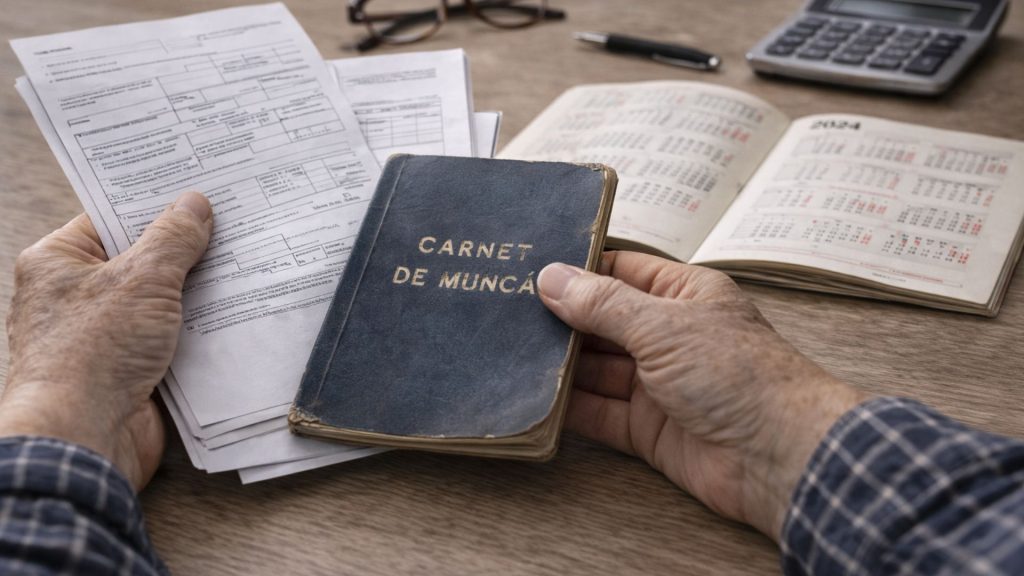 Documente de muncă și calendar 2026, sugerând ani lipsă pentru ieșirea la pensie