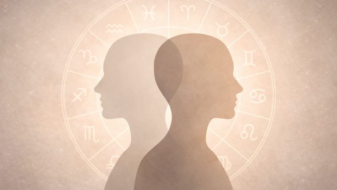 Ilustrație astrologică reprezentând cele două fețe ale zodiilor, inspirată din explicațiile lui Mihai Voropchievici