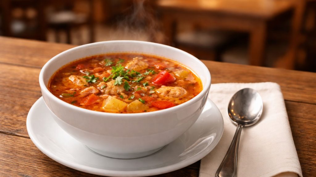 Ciorbă servită într-un restaurant, preparat tradițional românesc explicat din perspectiva bucătarilor profesioniști