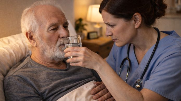 Asistent medical oferind îngrijire la domiciliu unui părinte bolnav – servicii gratuite