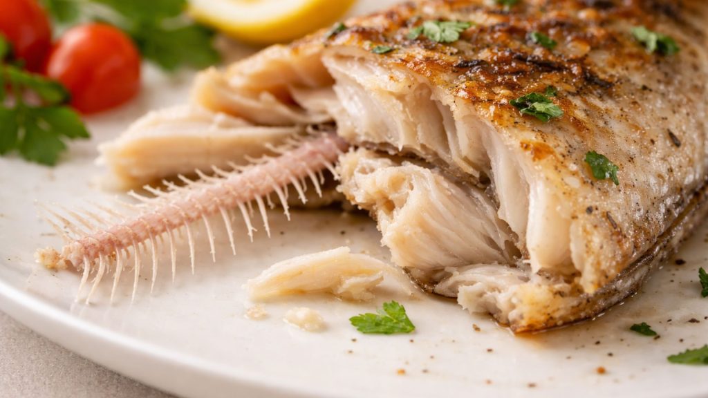 Ilustrare cu persoană care simte disconfort în gât după consumul de pește