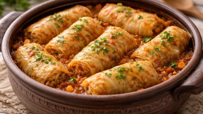 Sarmale fără carne cu orez și legume, preparate tradițional, explicarea proporției corecte de orez