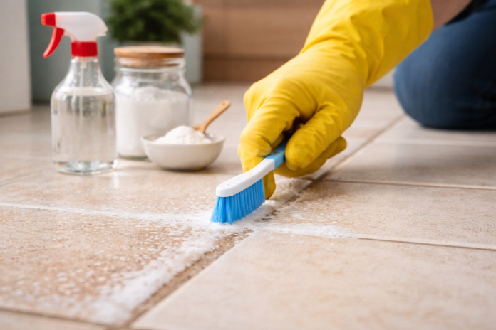 curățarea rosturilor de gresie cu periuță și soluții naturale