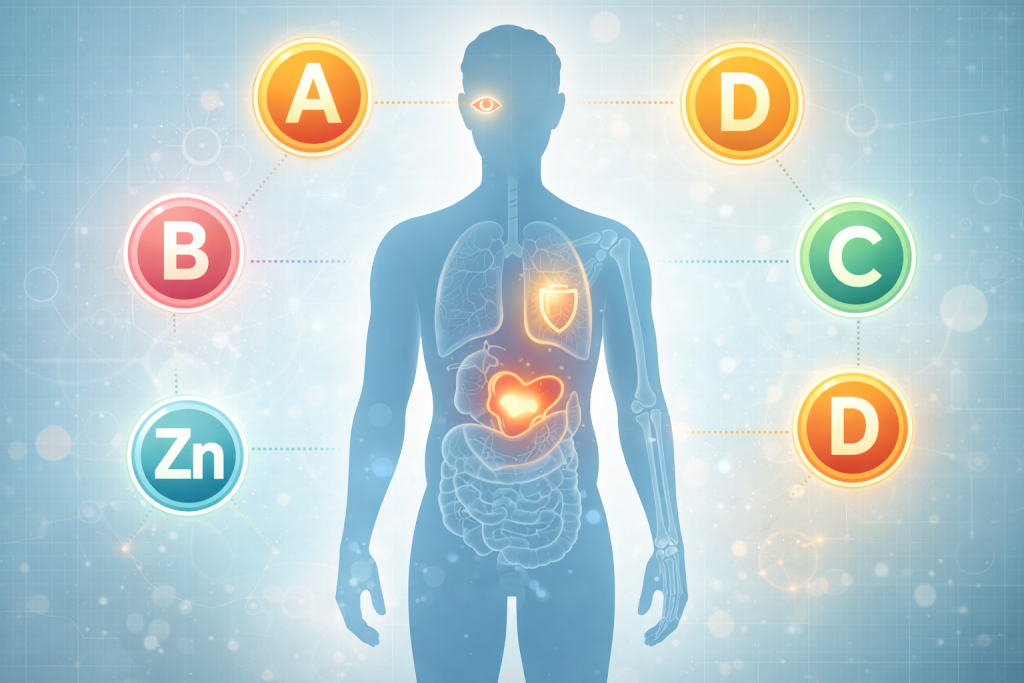 Ilustrație informativă despre carențele de vitamine și minerale din organism
