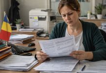 Persoană analizând documente pentru încadrarea în grad de handicap într-o instituție publică