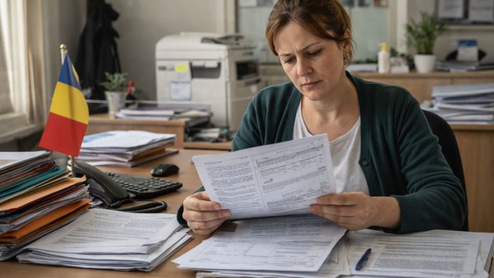 Persoană analizând documente pentru încadrarea în grad de handicap într-o instituție publică