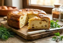 Pască cu brânză dulce ca în copilărie: rețeta tradițională care iese pufoasă și aromată Pască cu brânză dulce, tăiată, cu umplutură cremoasă și aluat pufos