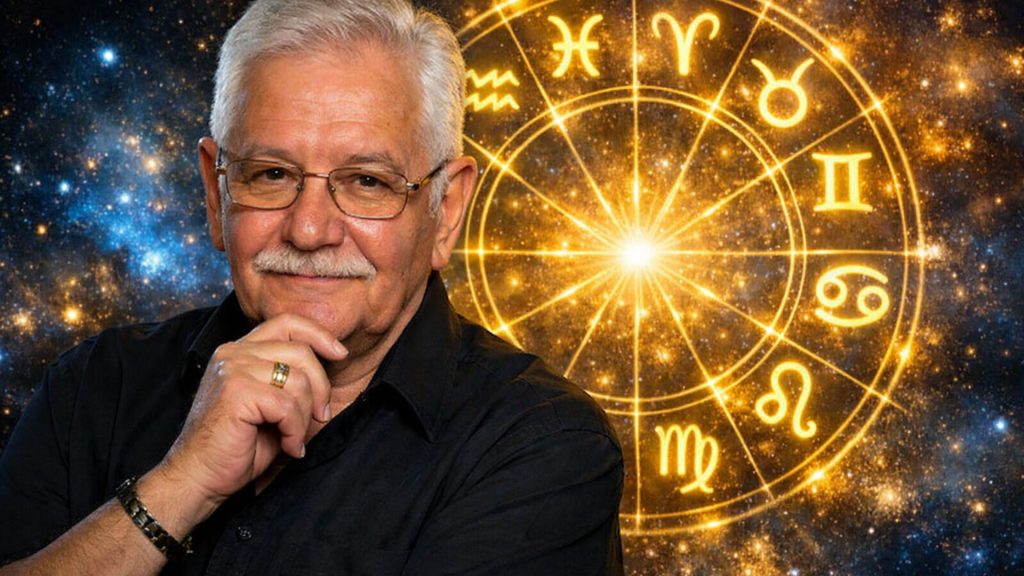 Mihai Voropchievici cu rune nordice și cerc zodiacal luminos în fundal
