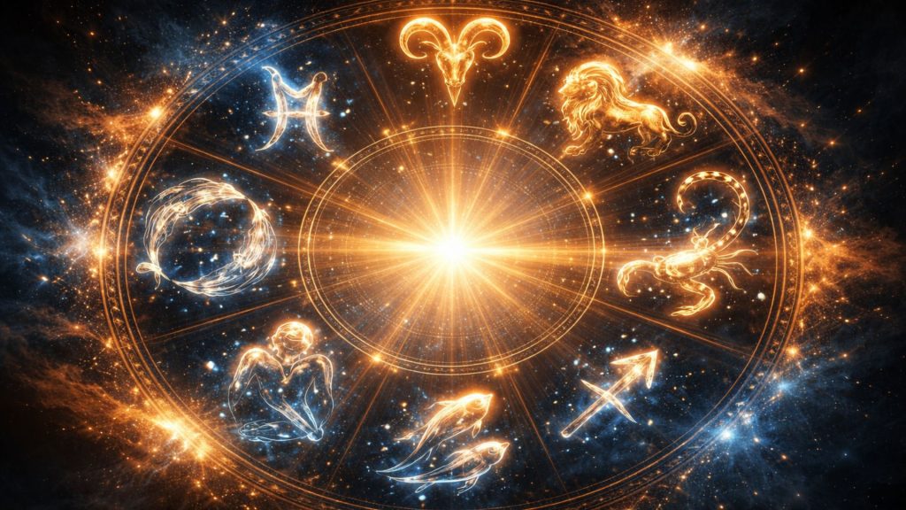 simboluri zodiacale luminoase cu efect de renaștere și energie astrală