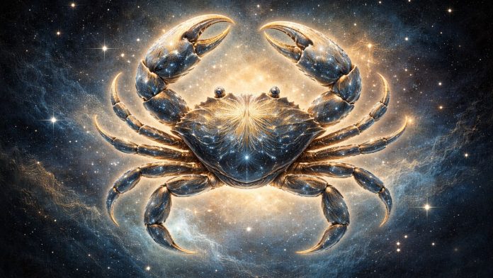 Simbol zodiacal Rac pe fundal cosmic