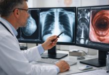 medic analizând investigații medicale pentru depistarea cancerului