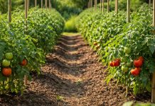 La ce distanță se plantează roșiile în grădină: regula simplă care îți dublează recolta Răsaduri de roșii plantate corect în grădină, la distanță potrivită