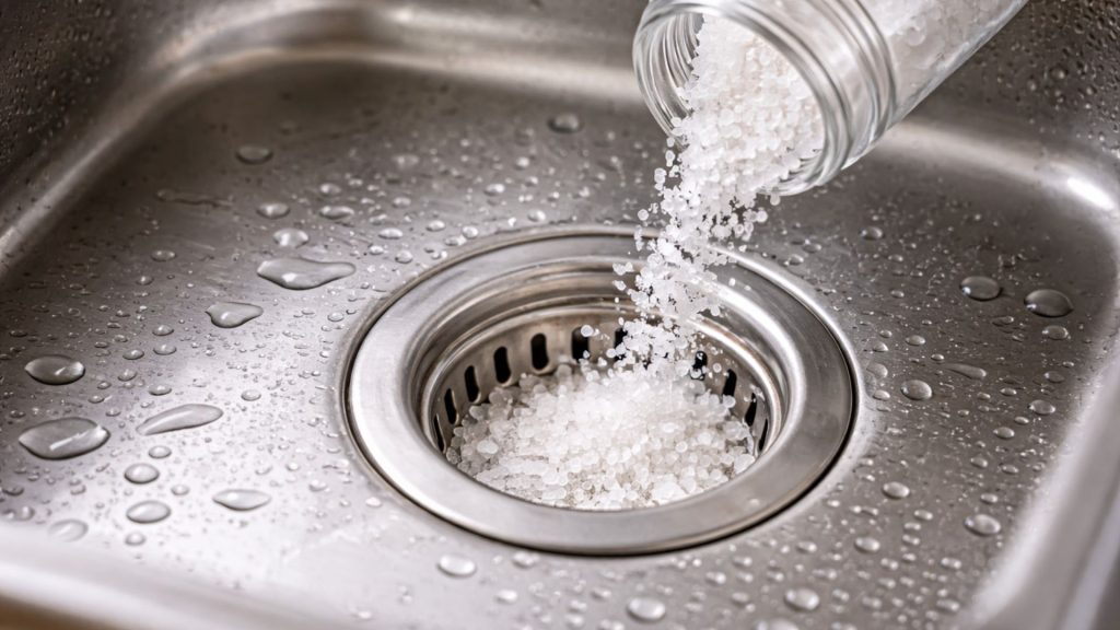 Sare grunjoasă turnată în chiuvetă pentru curățare