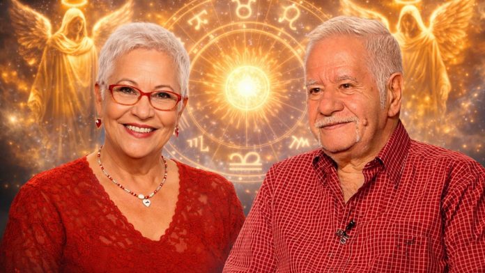 mihai voropchievici și lidia fecioru cu simboluri zodiacale și arhangheli