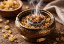 Tămâie arzând cu fum în vas tradițional